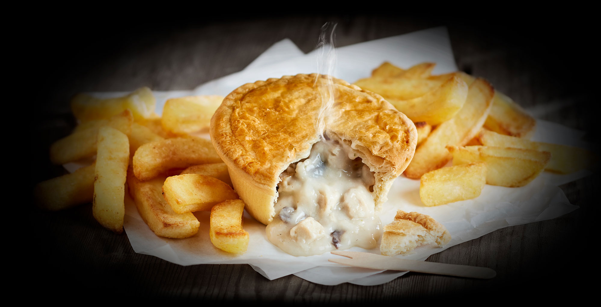 Chicken and Mushroom Pie and Chips